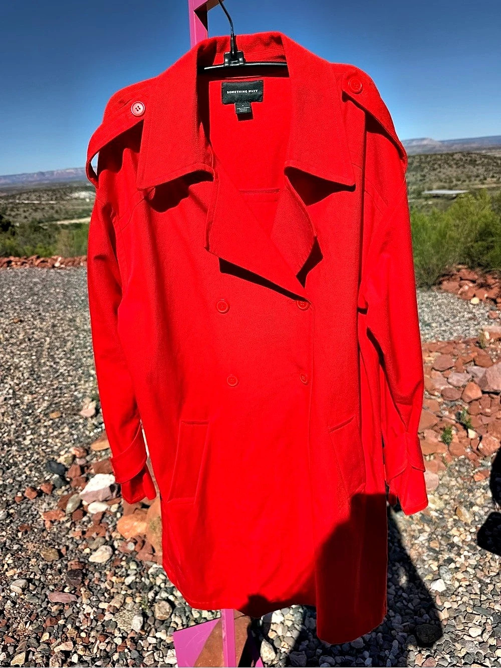 SOMETHING NAVY Red Oversized Trench Coat Small Lagenlok Lagenlook Chic Fall Edit